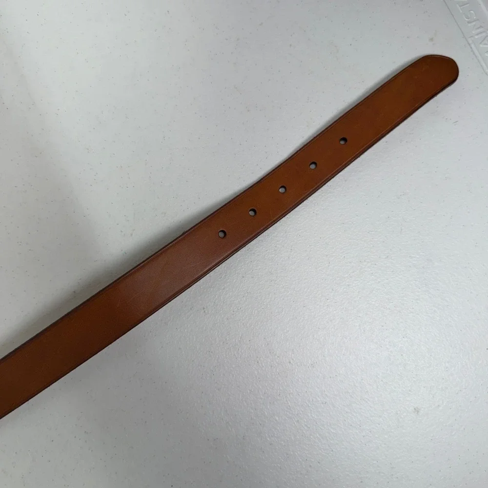 Polo Ralph Lauren 34 Belt Italian Leather Brass Buckle Logo Brown Rugged Preppy